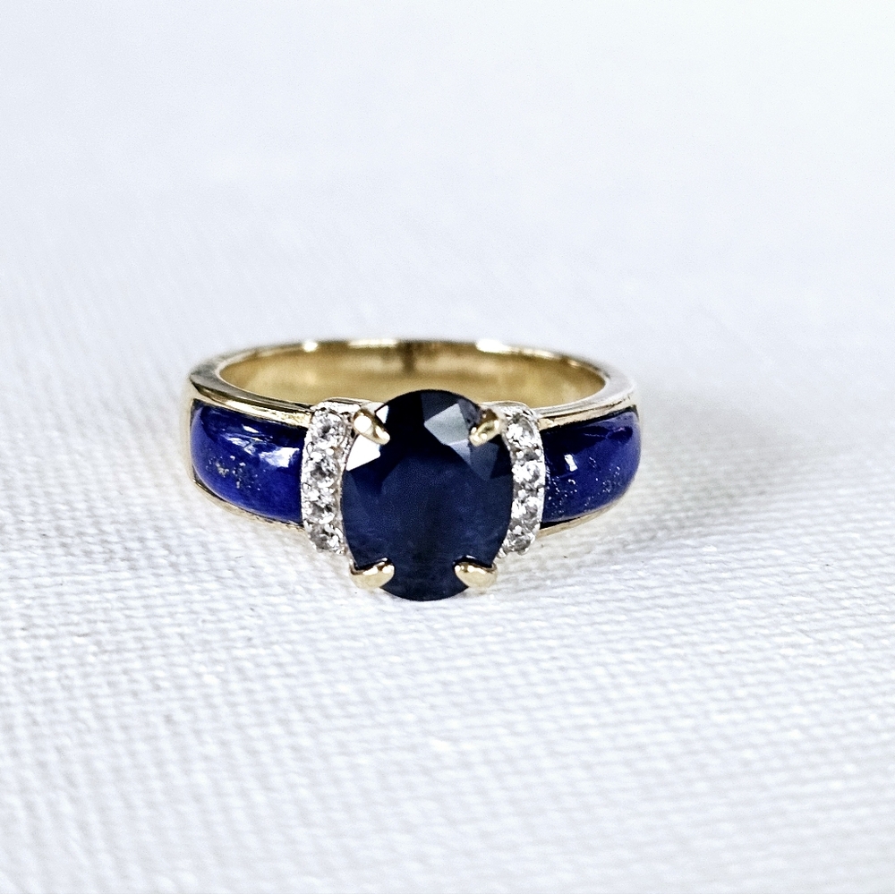 Genuine Lapis Lazuli & Blue Sapphire Ring 18k Gold/Sterling Silver Sz 7 ! ✨️